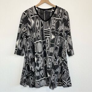 Sun Kim Women’s M 3D Knit Vintage Black Gray Pullover Tunic Flare Top Dress